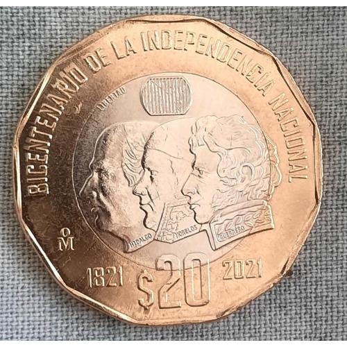 Мексика 20 песо  200 лет Независимости Мексики. 2021 г.  Відмінний стан!