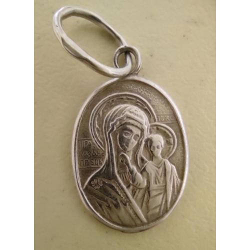 Подвес (кулон) иконка Божей матери серебро 