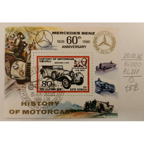 КНДР Північна Корея, 1986 рік, Блок Історія автомобіля