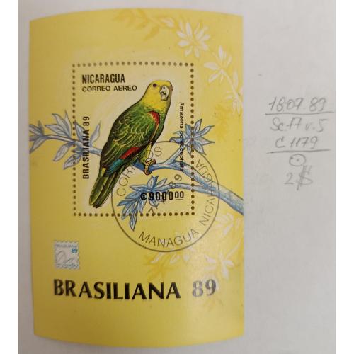 Нікарагуа, 1989 рік, Авіапошта - Птахи - Міжнародна виставка марок "BRAZILIANA '89" - Ріо-де-Жанейро