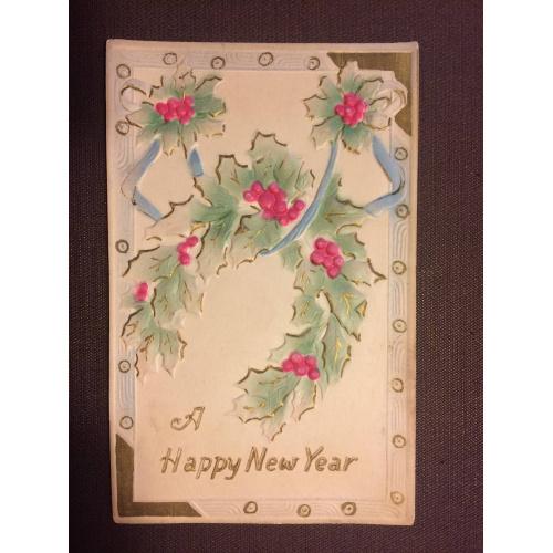 Новогодняя старинная открытка "Подкова, цветы"