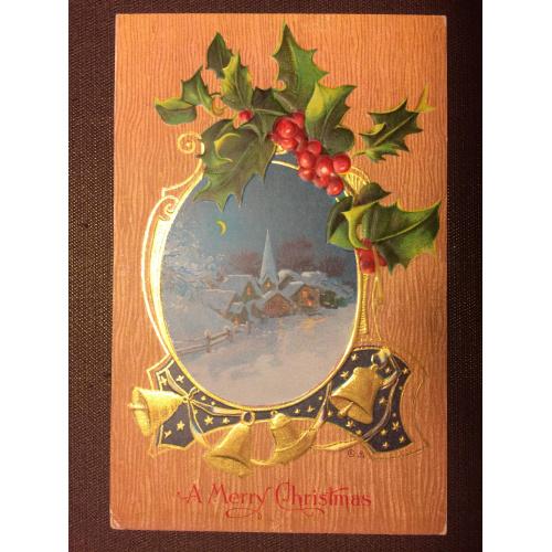 Рождественская открытка "Колокольчики, дом"