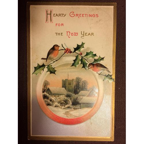 Новогодняя открытка "Птицы, дом"