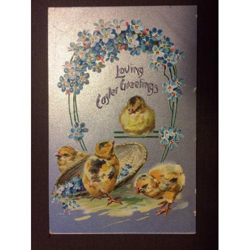 Старинная пасхальная открытка  "Цыплята "
