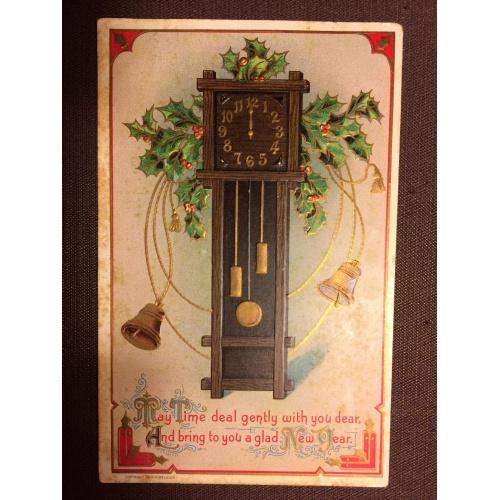 Новогодняя открытка "Часы, колокольчики"