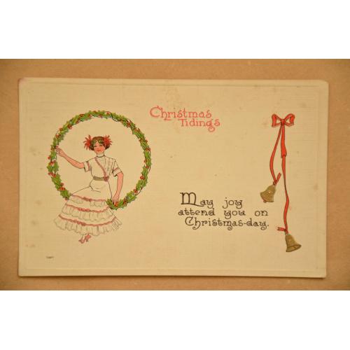 Американская рождественская открытка "Девочка, колокольчики"