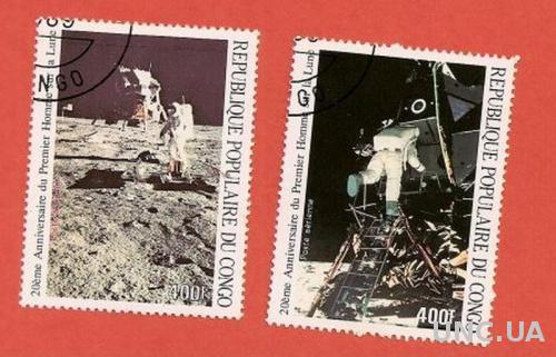 Марки Конго Kongo 2 штуки (0049) 20-летие посадки первого человека на Луну