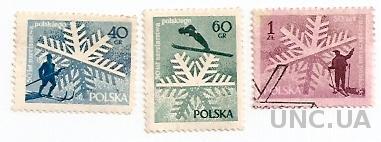 Марка Polska Польша Лыжник 1957 г. 3 шт. не гаш  (№782)