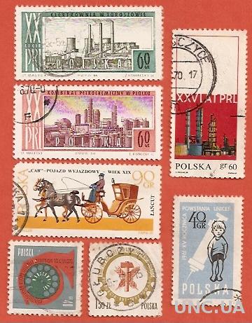 Марка Польша Набор марок польских 7 штук Вакцинация Карета запряженная лошадьми и кучер гашеные (№429)