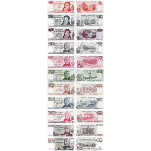 Аргентина - Argentina set 11 pcs 1+5+10+50+100+500+  1000-100000 pesos Pick 287-308 UNC random years