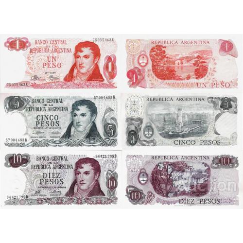 Аргентина - Argentina set 3 pcs 1+5+10 pesos - Pick 287-295 UNC random years