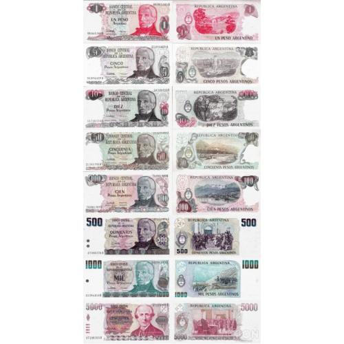 Аргентина - Argentina set 8 pcs 1+5+10+50+100+500+1000+5000 pesos argentinos Pick 311-318 UNC random