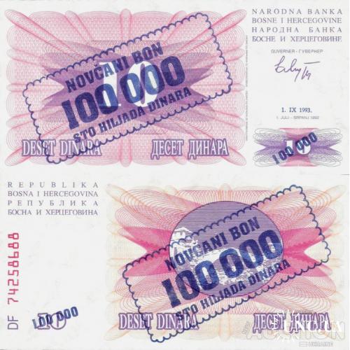 Босния и Герцоговина - Bosnia and Herzegovina 1993 - 100000 Dinara - Pick 34a UNC - 01.09.1993