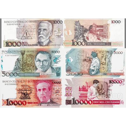 Бразилия - Brazil (1989 ND Provisional Issue) Full set 3 pcs 1+5+10 cruzados novos Pick 216-218 UNC