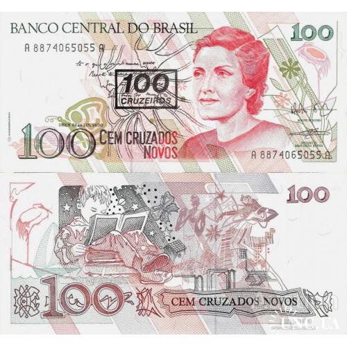 Бразилия - Brazil ND (1990) - 100 cruzeiros on 100 Cruzados - Pick 224 UNC