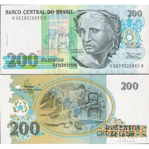 Бразилия - Brazil ND (1990) - 200 cruzeiros - Pick 229 UNC