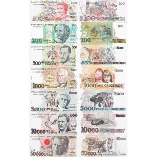 Бразилия - Brazil set 7 pcs 100+200+500+1000+5000+10000+50000 cruzeiros - Pick 228-234 UNC random