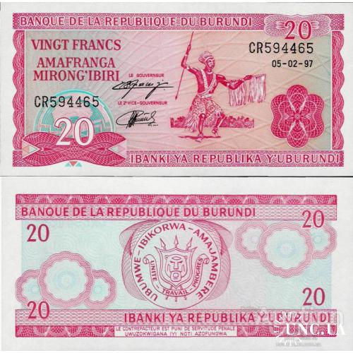 Бурунди - Burundi 1997 - 20 francs - Pick 27 UNC