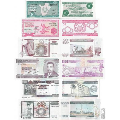 Бурунди - Burundi set 6 pcs 10+20+50+100+500+1000 francs - Pick 27-46 UNC random years