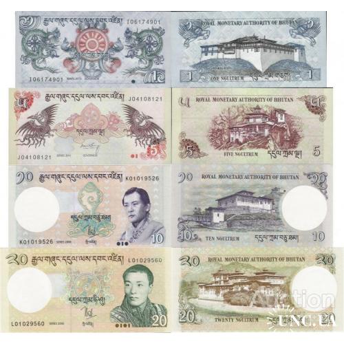 Бутан - Bhutan набор 4 pcs 1+5+10+20 Ngultrum - Pick 27-30 UNC разные года