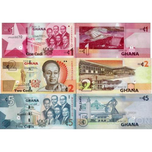 Гана - Ghana set 3 pcs 1+2+5 cedis - Pick 37-37A-38 UNC random years