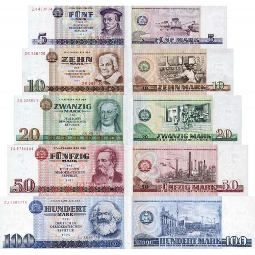 Германия - Germany Democratic Republic 1971-75 set 5 pcs 5+10+20+50+100 mark - Pick 27-31 UNC