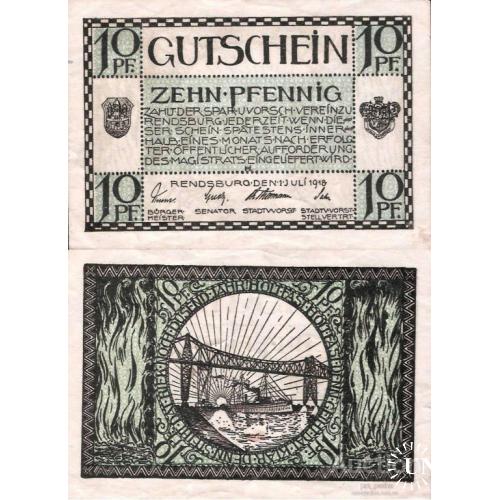 Германия - Німеччина  - Germany RENDSBURG 1918 -  10 Pfennig NOTGELD UNC