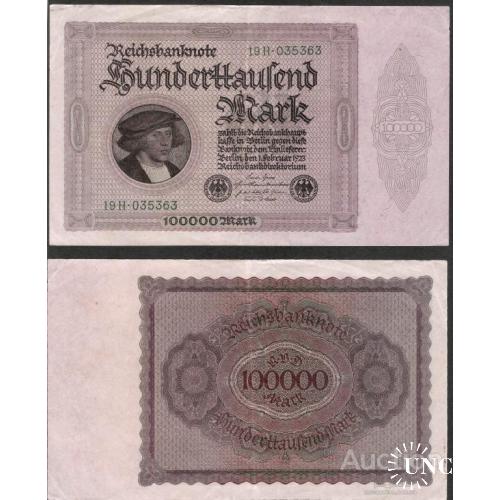 Germany - Германия - Німеччина  100 000 (100000) марок 1923 XF 19H 035363