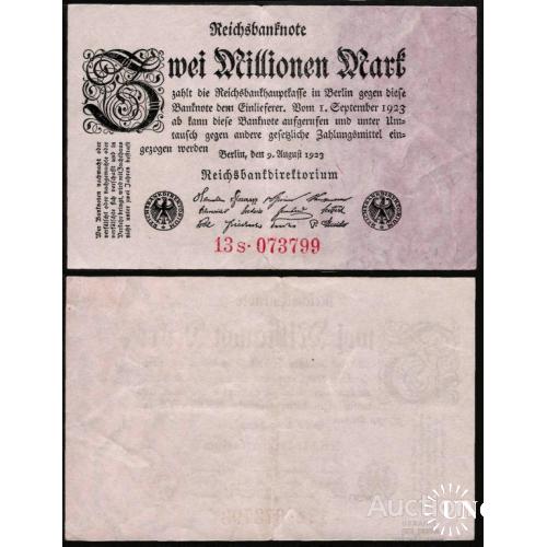 Germany - Германия - Німеччина  2 000 000 (2000000) марок 1923 XF 13s 073799