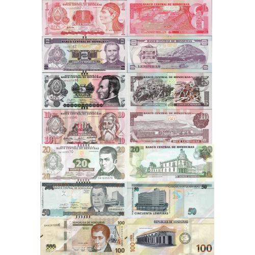 Гондурас - Honduras набор 7 шт 1+2+5+10+20+50+100 lempiras - Pick 95-102 UNC random years