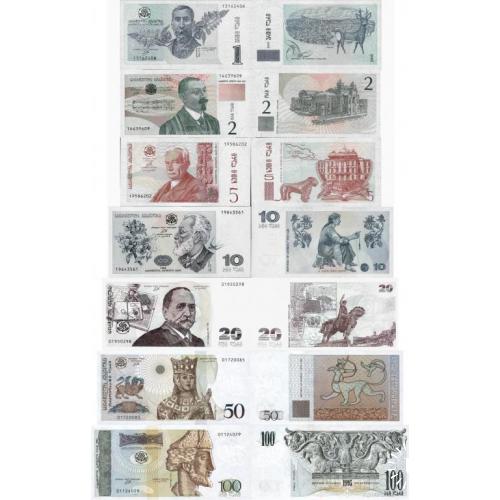 Грузия - Georgia 1995 - set 7 pcs 1+2+5+10+20+50+100 lari - Pick 53-59 UNC