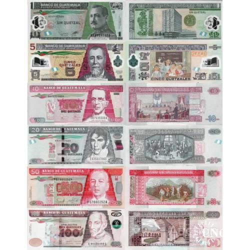 Гватемала - Guatemala set 6 pcs 1+5+10+20+50+100 quetzales - Pick 113-126 UNC random years