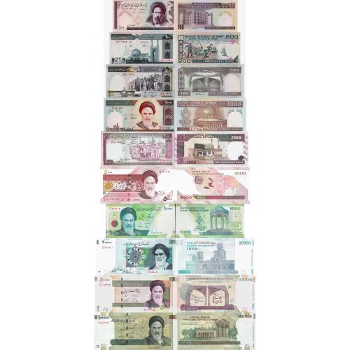 Иран - Iran set 10 pcs 100+200+500+1000+2000+5000+10000+20000+50000+100000 Rials - Pick 136-159 UNC