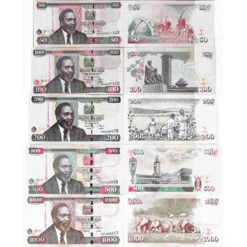 Кения - Kenya 2010 set 5 pcs 50+100+200+500+1000 shillings - Pick 47-51 UNC