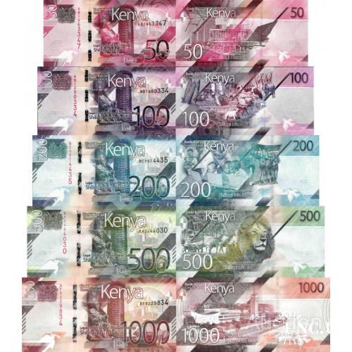 Кения - Kenya 2019 set 5 pcs 50+100+200+500+1000 shillings - Pick 52-56 UNC