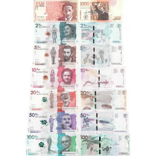 Колумбия - Colombia set 7 pcs 1000+2000+5000+10000+20000+50000+100000 pesos - Pick 456-463 UNC