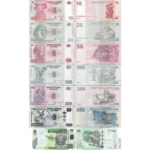 Конго - Congo set 7 pcs 10+20+50+100+200+500+1000 Francs - Pick 93-101 UNC random years