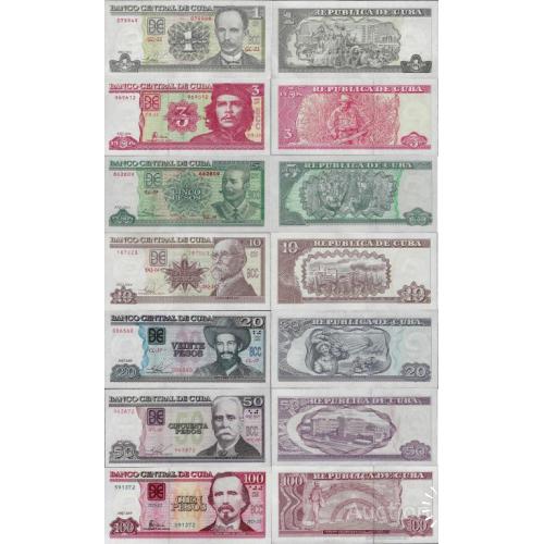 Куба - Cuba set 7 pcs 1+3+5+10+20+50+100 pesos - Pick 116-129 UNC random years