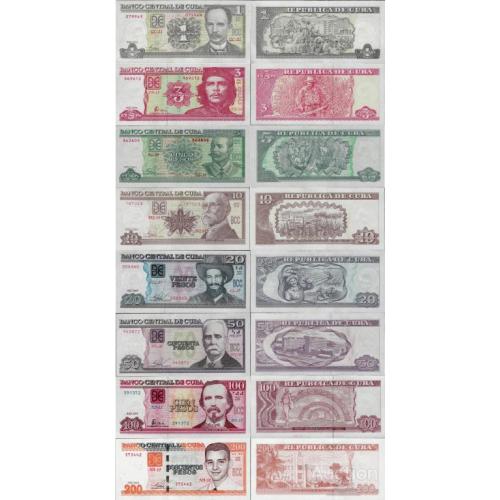 Куба - Cuba set 8 pcs 1+3+5+10+20+50+100+200 pesos - Pick 116-130 UNC random years