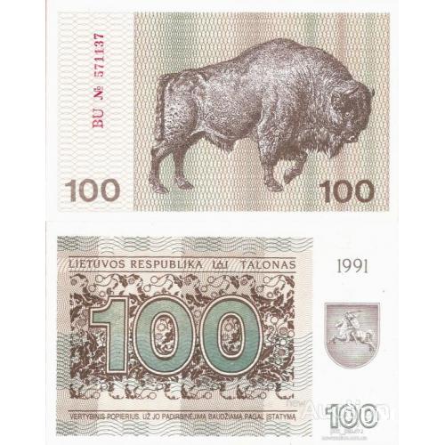 Литва - Lithuania 1991 - 100 talonas - Pick 38b UNC (с текстом)