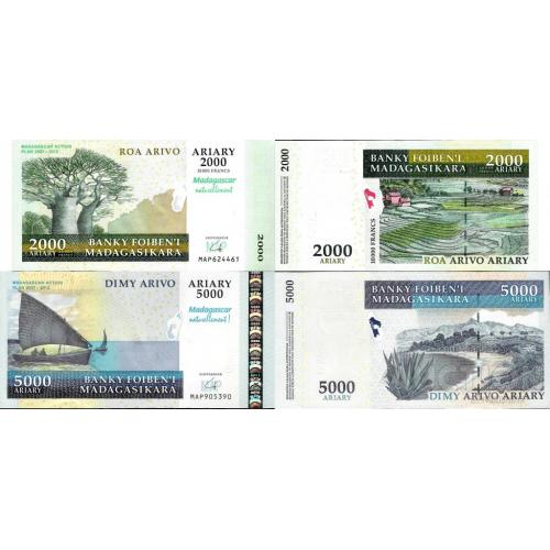 Мадагаскар - Madagascar 2007 - set 2 pcs 2000+5000 ariary - Pick 93-94 UNC Commemorative