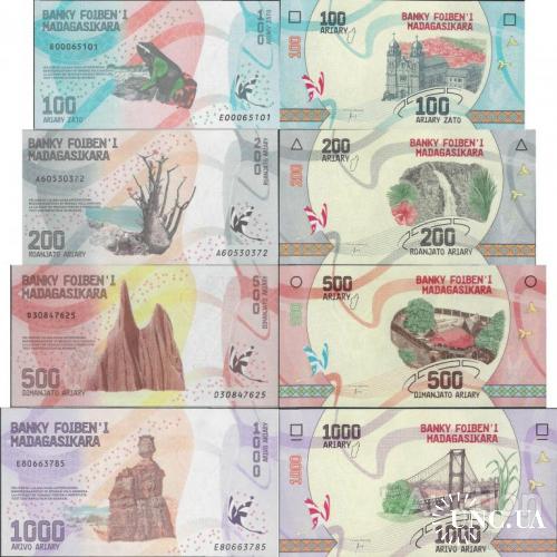 Мадагаскар - Madagascar 2017 - set of 4 pcs - 100+200+500+1000 ariary Pick 97-100 UNC