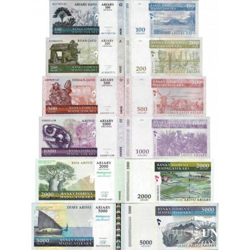 Мадагаскар - Madagascar set of 6 pcs 100+200+500+1000+2000+5000 ariary Pick 86-94 UNC