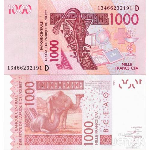 Мали - Mali - West African States 2003 - 1000 francs - Pick 415 UNC Letter D