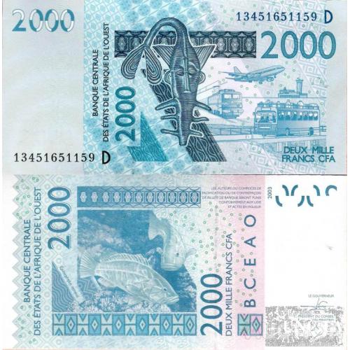 Мали - Mali - West African States 2003 - 2000 francs - Pick 416 UNC Letter D