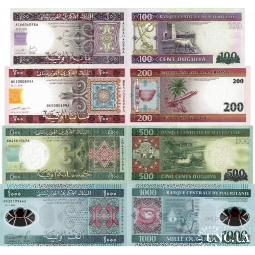 Мавритания - Mauritania set 4 pcs 100+200+500+1000 ouguiya - Pick 10-19 UNC random years