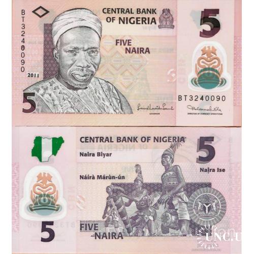 Нигерия - Nigeria 2011 - 5 naira - Pick 38c UNC POLYMER