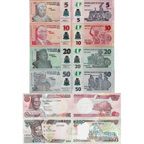 Нигерия - Nigeria set 6 pcs 5+10+20+50+100+200 naira - Pick 28-38 UNC random years