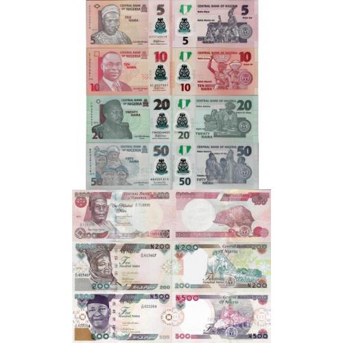 Нигерия - Nigeria set 7 pcs 5+10+20+50+100+200+500 naira - Pick 28-38 UNC random years