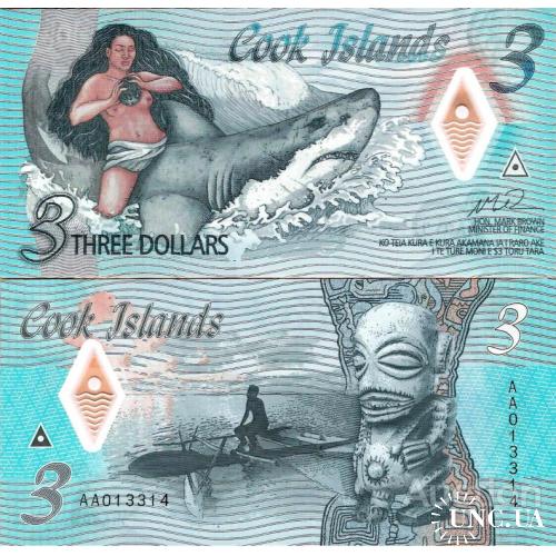 Острова Кука - Cook Islands 2021 - 3 Dollars - Pick NEW UNC Polymer